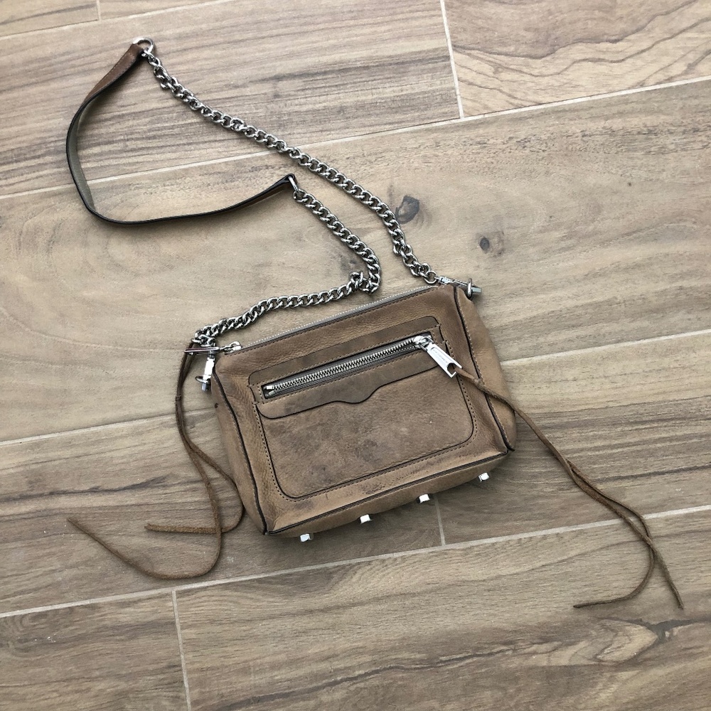 Rebecca Minkoff Brown Suede Crossbody Bag with Silver Chain